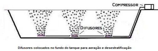 Difusores no fundo do Tanque para Aeração e Desestratificação